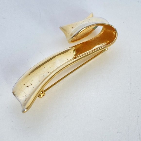 1996 Avon Golden Ribbon Polished Gold Tone Brooch Pin 3in - Picture 4 of 9